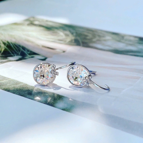 CHÍNH HÃNG - SWAROVSKI Bella V drop earrings (Round cut, White, Rhodium plated) - Khuyên tai, đính pha lê trắng - JEWERY