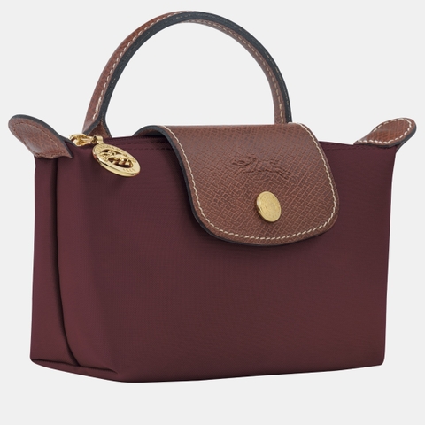 MINI SIZE - TÚI LONGCHAMP LE PLIAGE ORIGINAL POUCH WITH HANDLE - BURGUNDY - Recycled Canvas - Túi xách màu đỏ đô