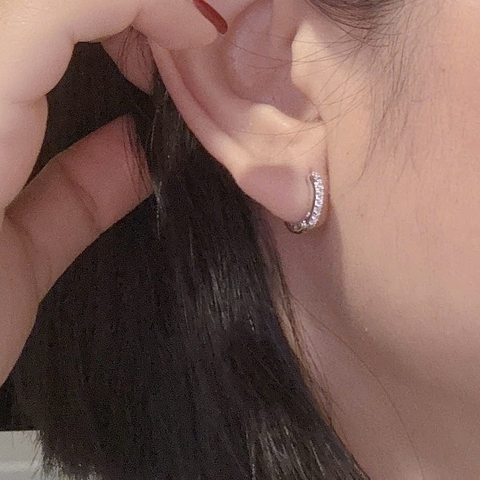 SWAROVSKI Matrix hoop earrings (Round cut, White, Rhodium plated) - Khuyên tai, vòng tròn đính pha lê - JEWERY