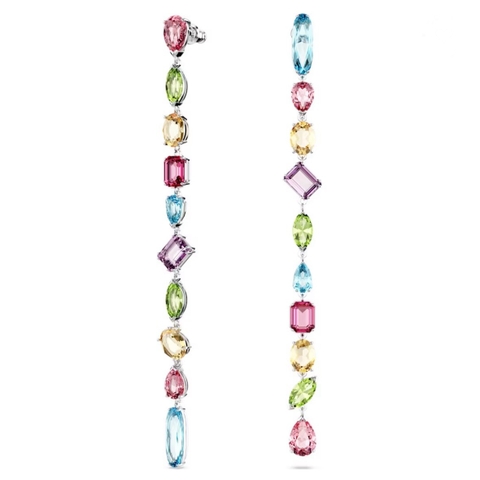SWAROVSKI Gema drop earrings (Asymmetrical design, Mixed cuts, Extra long, Multicolored, Rhodium plated) - KHUYÊN TAI SWAROVSKI - JEWELRY