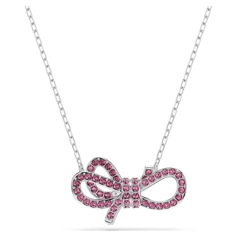 SWAROVSKI Lifelong Bow pendant (Bow, Pink, Rhodium plated) - Dây cổ, dây chuyền, hình nơ, pha lê hồng - JEWELRY NECKLACE