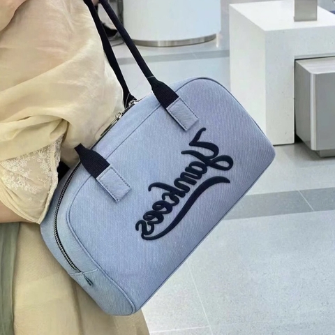 Túi MLB Varsity Cursive Denim Shoulder Bag Pink/Blue/White - Túi xách, đeo vai màu hồng/xanh/trắng