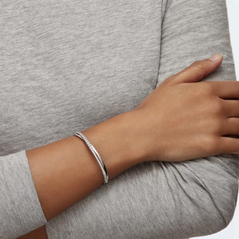 SWAROVSKI Twist bangle (White, Rhodium plated) - Vòng/lắc tay pha lê trắng - JEWELRY BRACELET