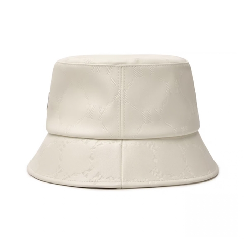 Mũ MLB Diamond Monogram Leather Bucket Hat New York Yankees Cream - Mũ vành tròn, chất da, màu trắng kem
