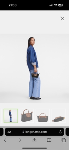 MINI SIZE - TÚI LONGCHAMP LE PLIAGE ORIGINAL POUCH WITH HANDLE - BLACK - Recycled Canvas - Túi xách màu đen, quai nắp nâu