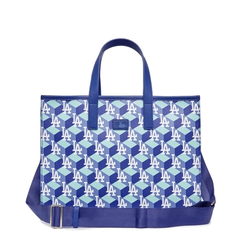 MLB CUBE MONOGRAM MEDIUM TOTE CROSSBODY BAG LA DODGERS - Túi đeo chéo, quai xách, màu xanh