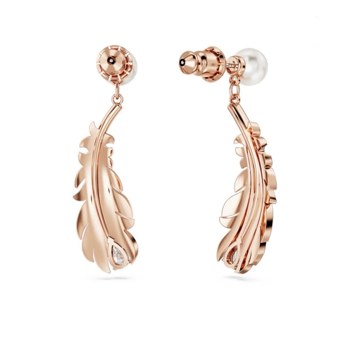 SWAROVSKI Nice drop earrings (Mixed cuts, Feather, White, Rose gold-tone plated) - Khuyên tai lông vũ mix ngọc trai pha lê - SWAROVSKI - JEWELRY