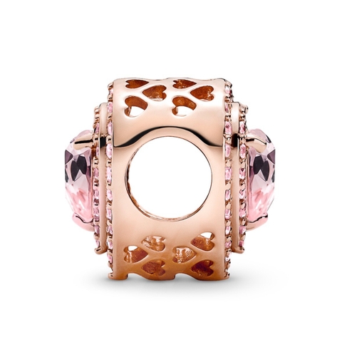 CHÍNH HÃNG - PANDORA Sparkling Levelled Hearts Charm (14K Rosegold plated / Silver Sterling 925, Zircona) Hạt trang trí vòng tay hình trái tim