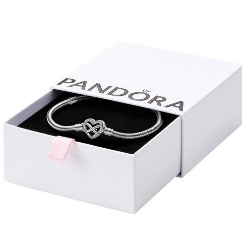 PANDORA Moments Snake Chain Bracelet (Infinity Heart Clasp, Silver Sterling) - Vòng/lắc tay bạc 925, khoá tim vô cực, dáng mềm - JEWELRY BRACELET