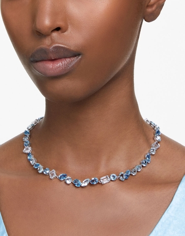 SWAROVSKI Gema necklace (Mixed cuts, Blue, Rhodium plated) - Dây cổ, dây chuyền SWAROVSKI - JEWELRY NECKLACE