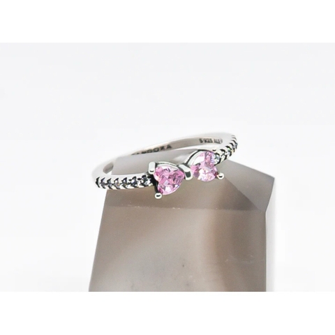 PANDORA Sparkling Pink Bow Stud Ring (Sterling Silver, Zirconia) - Nhẫn hình nơ, bạc 925, đính đá CZ hồng - Jewelry