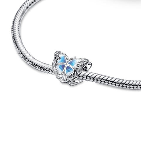 PANDORA Blue Butterfly Sparkling Charm (Silver Sterling) - Hạt trang trí vòng tay, hình bướm tráng men màu xanh, bạc 925 - JEWELRY