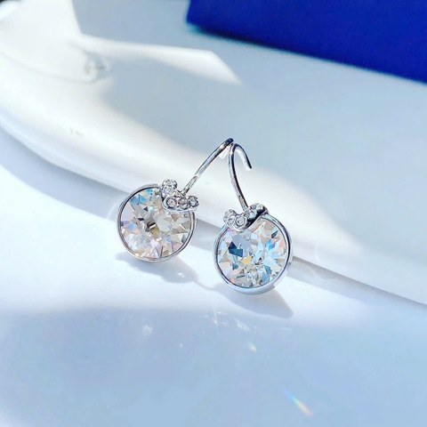 CHÍNH HÃNG - SWAROVSKI Bella V drop earrings (Round cut, White, Rhodium plated) - Khuyên tai, đính pha lê trắng - JEWERY