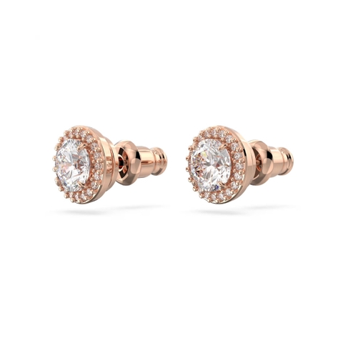 SWAROVSKI Una Angelic stud earrings (Round cut, Pavé, White, Rose gold-tone) - Khuyên tai, pha lê trắng - JEWERY