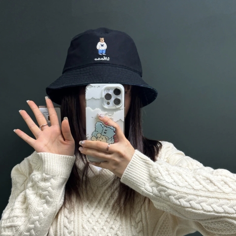 Mũ WHOAU Steve Reversible Bucket Hat Beige/Black/Navy - Mũ vành tròn be/đen/xanh đen, đội được 2 mặt