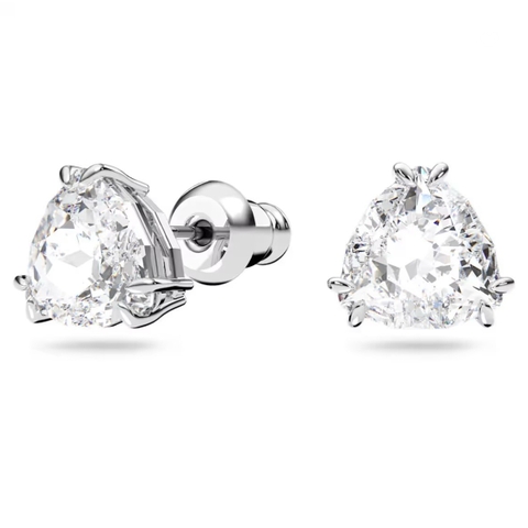 SWAROVSKI Matrix stud earrings (Trilliant cut, White, Rhodium plated) - Khuyên tai pha lê trắng - JEWERY