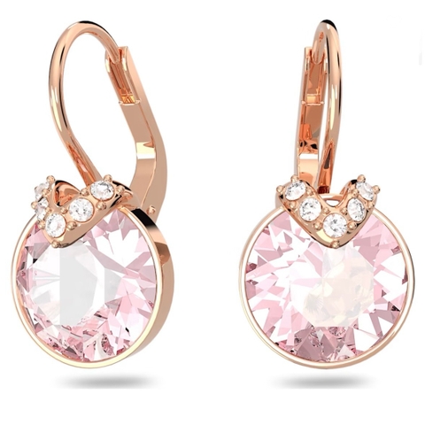 SWAROVSKI Bella V drop earrings (Round cut, Pink, Rose gold-tone plated) - Khuyên tai pha tròn màu hồng - JEWELRY