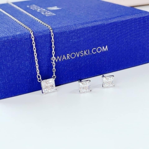 SWAROVSKI Attract necklace (Square cut, White, Rhodium plated) - Dây cổ, dây chuyền pha lê vuông trắng - JEWELRY NECKLACE