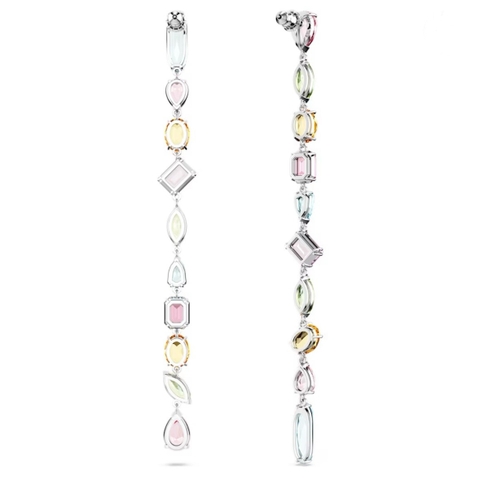 SWAROVSKI Gema drop earrings (Asymmetrical design, Mixed cuts, Extra long, Multicolored, Rhodium plated) - KHUYÊN TAI SWAROVSKI - JEWELRY