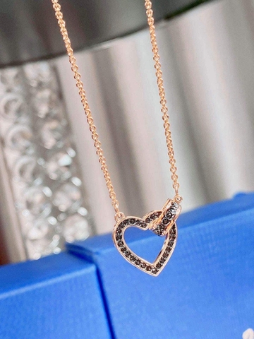 SWAROVSKI Lovely necklace (Heart, Grey, Rose gold-tone plated) - Dây cổ, dây chuyền HÌNH TIM PHỐI ĐÁ - SWAROVSKI - JEWELRY NECKLACE