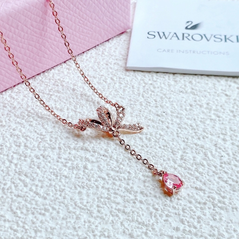 SWAROVSKI Volta necklace (Bow, Small, White, Rose gold-tone plated) - Dây cổ, dây chuyền SWAROVSKI - JEWELRY NECKLACE