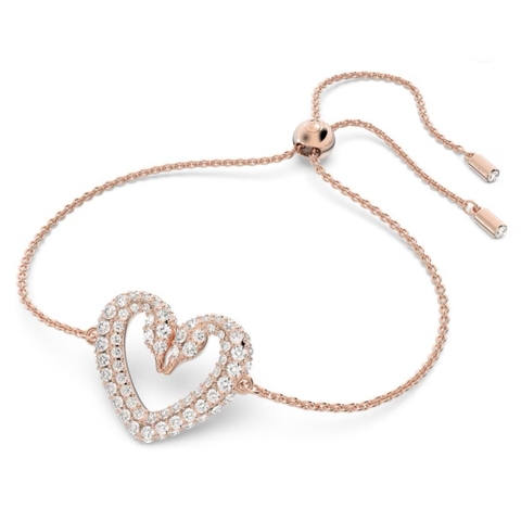SWAROVSKI Una bracelet (Heart, Medium, White, Rose gold-tone plated) - Vòng/lắc tay hình tim, màu hồng vàng - SWAROVSKI - JEWELRY