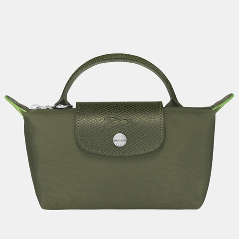MINI SIZE - TÚI LONGCHAMP LE PLIAGE ORIGINAL POUCH WITH HANDLE - FOREST - Recycled Canvas - Túi xách màu xanh lá