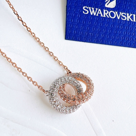 SWAROVSKI Dextera necklace (Intertwined circles, White, Rose gold-tone plated) - Dây cổ, dây chuyền lồng tròn pha lê vàng hồng, trắng - JEWELRY NECKLACE