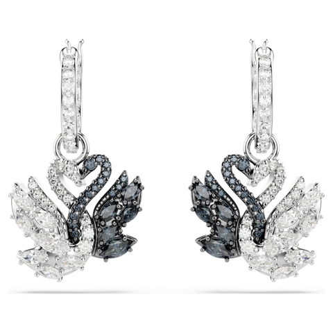 SWAROVSKI Swan drop earrings (Black, Mixed metal finish) - Khuyên tai, cặp đôi thiên nga trắng và đen - JEWERY