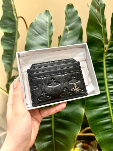 CHÍNH HÃNG - VIVIENNE WESTWOOD EMBOSSED SATURN CARD HOLDER BLACK - Ví đựng thẻ, màu đen