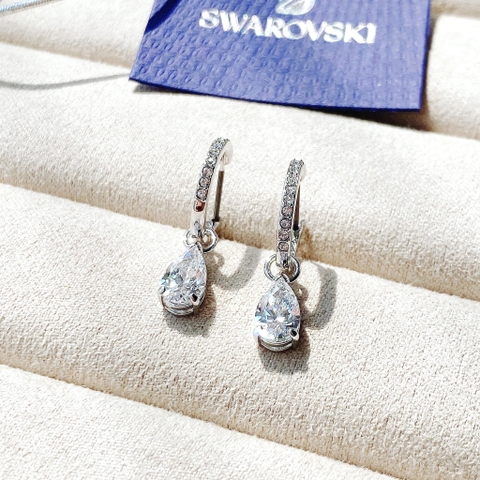 SWAROVSKI Attract Pear Mini Hoop Pierced Earrings (White, Rhodium Plated) - Khuyên tai pha lê trắng, cắt giọt - JEWERY