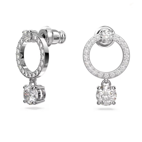 SWAROVSKI Constella hoop earrings (Round cut, White, Rhodium plated) - Khuyên tai pha lê trắng, vòng tròn - JEWELRY