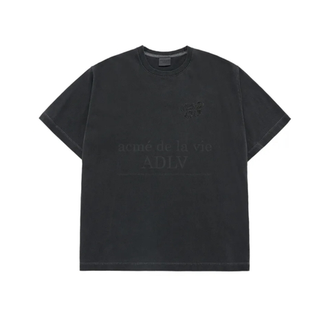 ADLV APPLIQUE LOGO PIGMENT TSHIRT CHARCOAL - Áo thun cổ tròn tay lỡ màu than chì