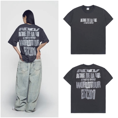 ÁO ADLV CRAYON DRAWING CHARCOAL T-SHIRT - Áo thun cổ tròn tay lỡ, màu than chì
