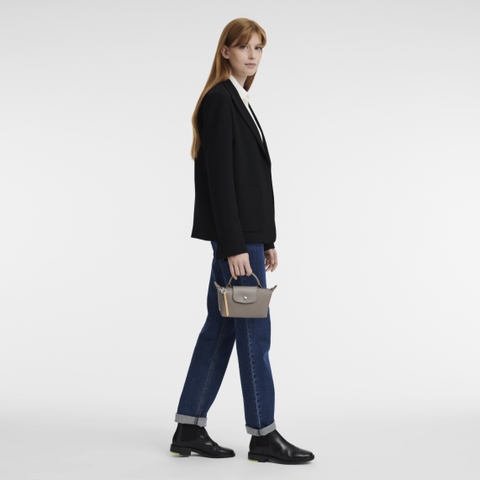 MINI SIZE - TÚI LONGCHAMP LE PLIAGE CITY POUCH WITH HANDLE - Taupe - Canvas - Túi xách màu be xám, chất da