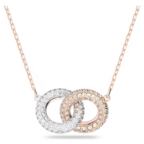 SWAROVSKI Dextera necklace (Intertwined circles, White, Rose gold-tone plated) - Dây cổ, dây chuyền lồng tròn pha lê vàng hồng, trắng - JEWELRY NECKLACE