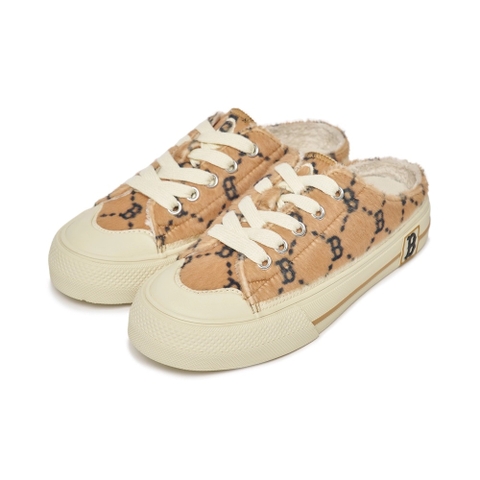 Giày MLB Mule Playball Fur Diamond Monogram Boston Red Sox Beige