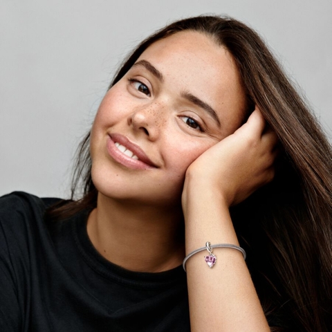 PANDORA Pink Family Tree & Heart Dangle Charm (Silver Sterling, Zirconia) - Hạt trang trí vòng tay hình trái tim, bạc 925, đá CZ hồng