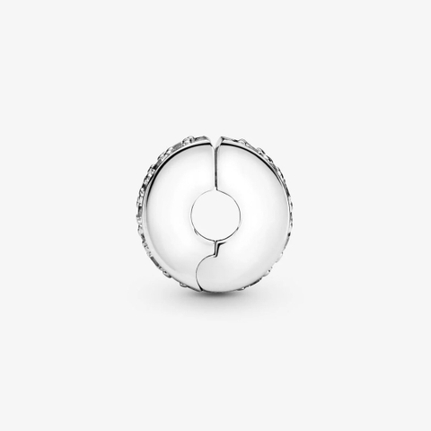 PANDORA Clear Pavé Clip Charm (Silver Sterling, Zircona) - Hạt trang trí vòng tay hình tròn, chốt bấm chặn, bạc 925, CZ trắng - JEWELRY