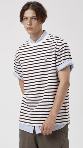 CHÍNH HÃNG - WHOAU (2PACK/SET) STEVE BEAR STRIPE T-SHIRT - Bộ 2 áo thun màu đen+sọc