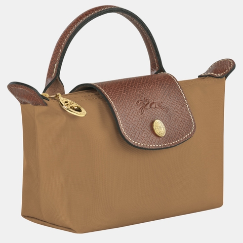 MINI SIZE - TÚI LONGCHAMP LE PLIAGE ORIGINAL POUCH WITH HANDLE - FAWN - Recycled Canvas - Túi xách màu nâu vàng