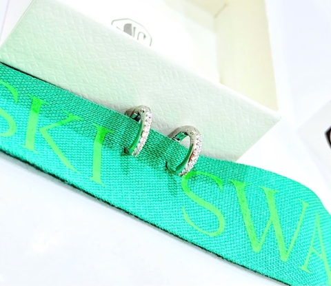 SWAROVSKI Matrix hoop earrings (Round cut, White, Rhodium plated) - Khuyên tai, vòng tròn đính pha lê - JEWERY