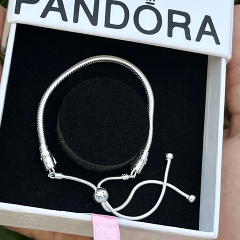 PANDORA Moments Snake Chain Slider Bracelet (Round clasp, Silver Sterling) - Vòng/lắc bạc 925, khoá chốt tròn rút, dáng mềm - JEWELRY