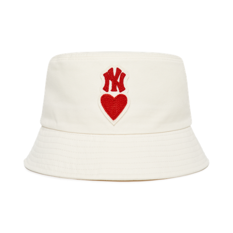 [SALE] Mũ MLB Bucket Hat White Logo Heart NY - Mũ tim NY màu trắng