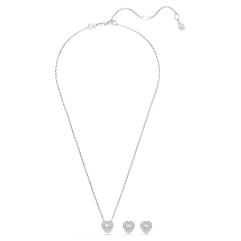 CHÍNH HÃNG - SWAROVSKI x Ariana Grande set (Mixed cuts, Heart, White, Rhodium plated) - SET - EARRINGS - NECKLACE - Khuyên tai + dây cổ, pha lê trắng, trái tim - JEWELRY