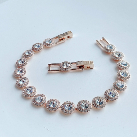 SWAROVSKI Una Angelic Tennis bracelet (Round cut, Pavé, Medium, White, rose gold-tone plated) - Vòng/lắc tay pha lê trắng, dây vàng hồng - JEWELRY