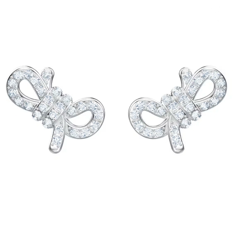 SWAROVSKI Lifelong Bow stud earrings (Bow, White, Rhodium plated) - Khuyên tai pha lê hình nơ trắng - JEWERY