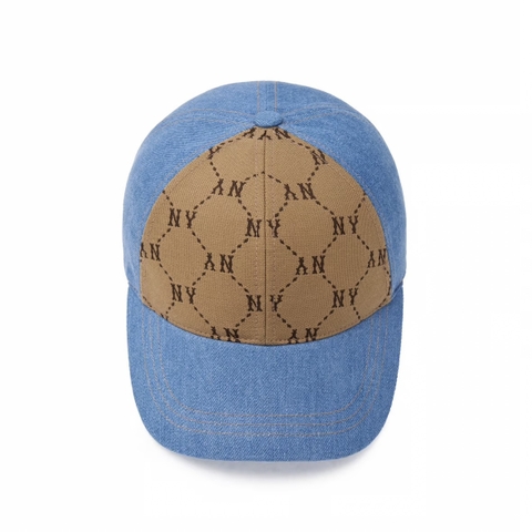 Mũ MLB Diamond Monogram Jacquard Denim Mix Match Unstructured Ball Cap New York Yankees Denim blue - brown - Mũ lưỡi trai, nón kết màu xanh, nâu