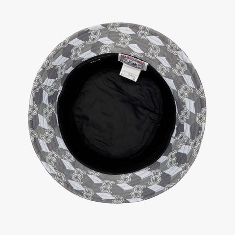 [SALE] MLB MONOGRAM CUBE B BOSTON REDSOX BUCKET Grey - Mũ vành tròn, tone xám