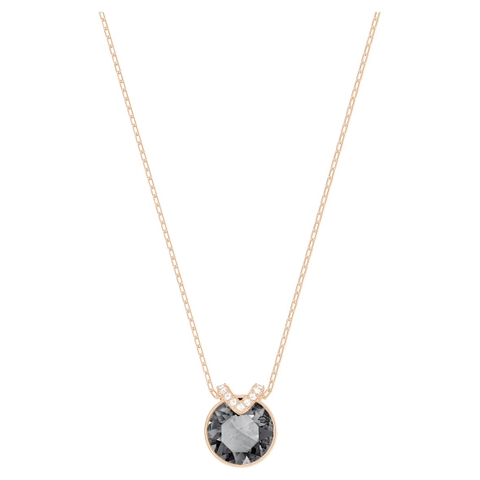 SWAROVSKI Bella V pendant (Round cut, Gray, Rose gold-tone plated) - Dây cổ, dây chuyền pha lê xám - JEWELRY NECKLACE